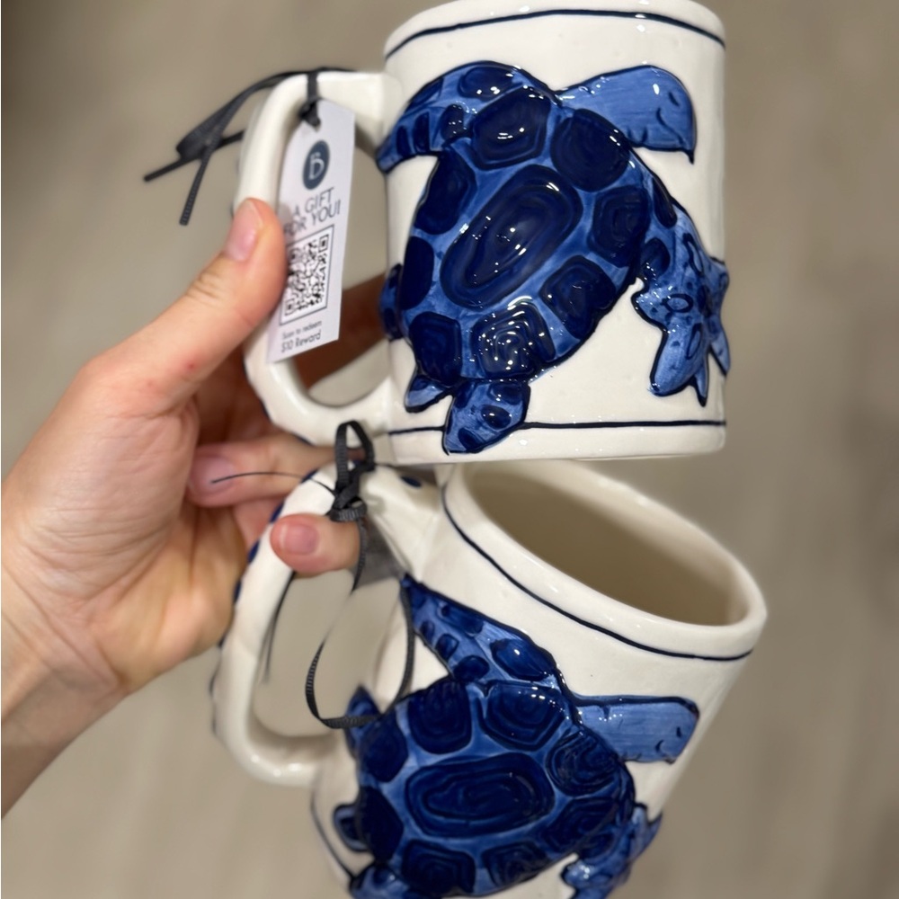 Blue Sky Ceramic Mugs with Blue Sea Turtle Design